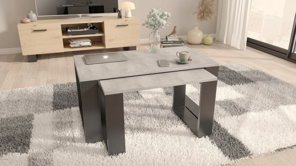 Tavolino Divano Legno e Cemento Nero Westa - Tavolino Salotto Design - 3