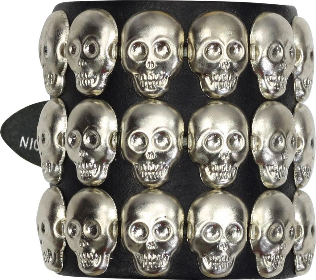 Lederarmband mit Totenkopfnieten 3-reihig - schwarz - Produktbild 