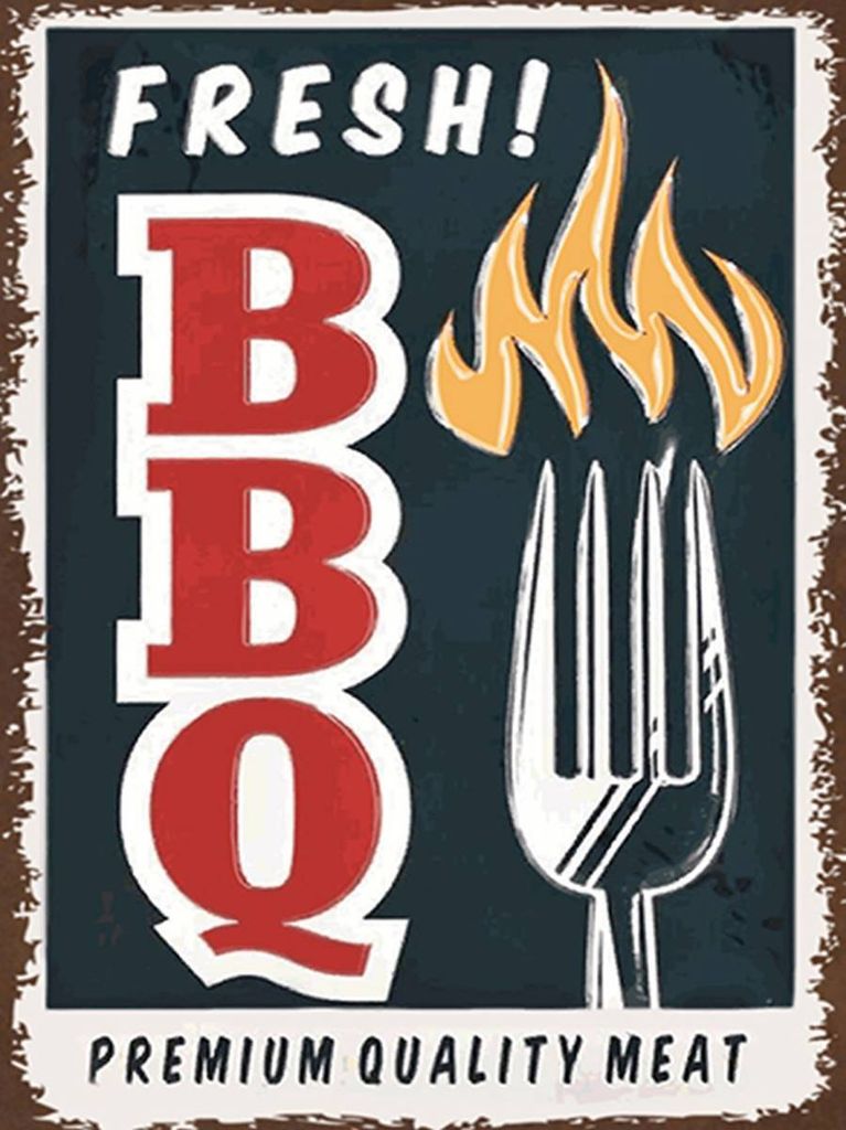 vianmo Holzschild 40x30 cm fresh BBQ Grill Premium Quality