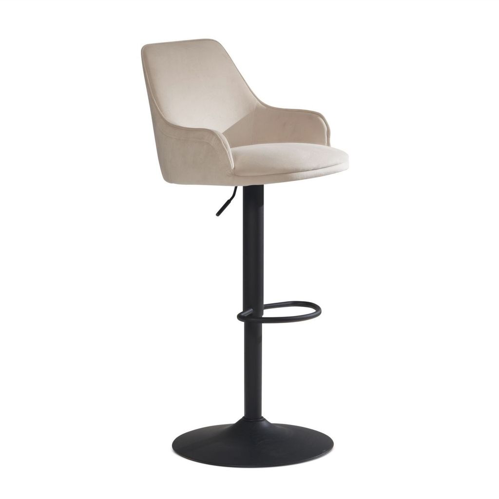 Barhocker Samt Beige Hocker mit Lehne 86 - 106 cm, Küchenhocker Höhenverstellbar Modern 100 kg, Barstuhl Tresenhocker mit Metall-Trompetenfuß, B...