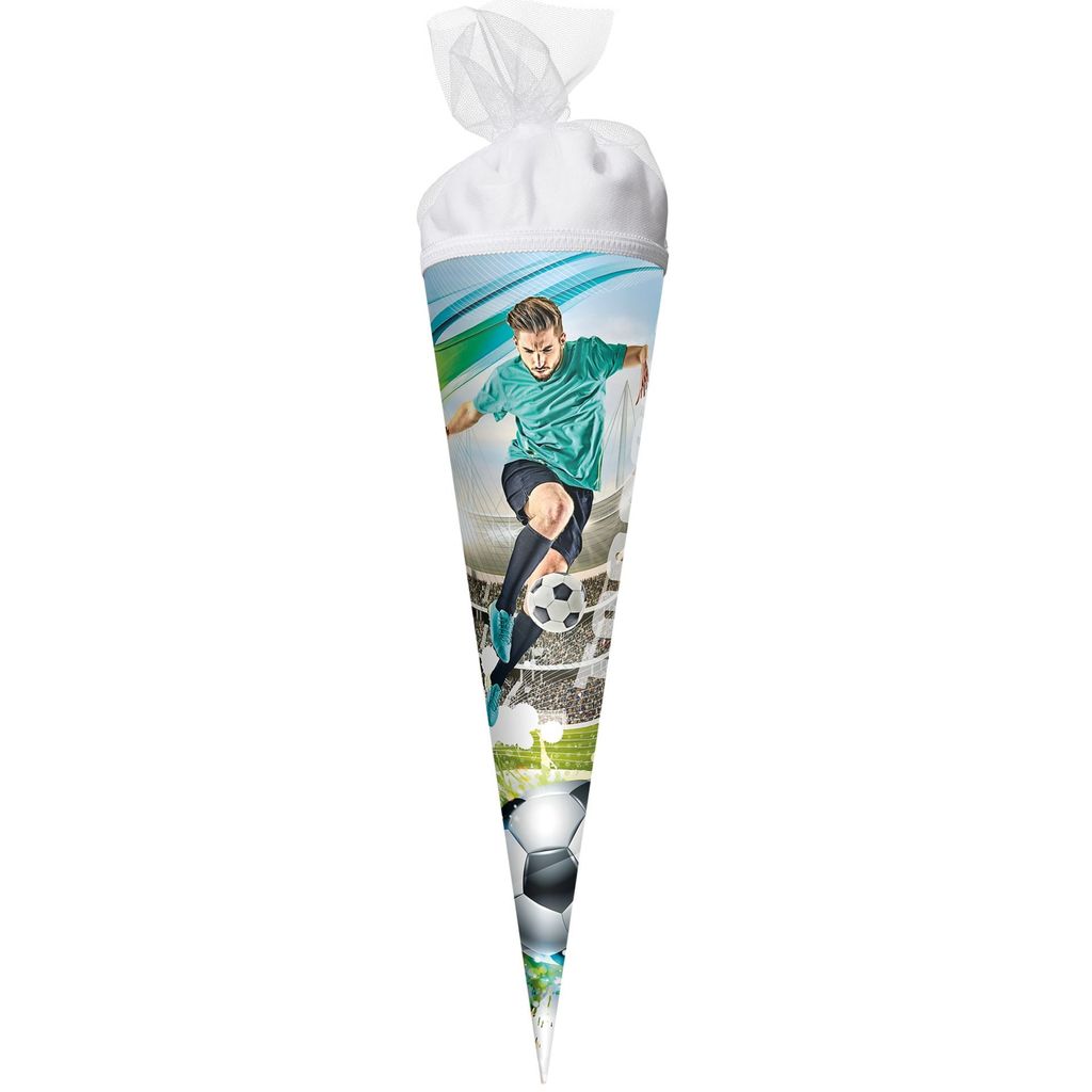 ROTH Geschenk-Schultüte klein Fußballstar 50 cm rund Tüllverschluss Zuckertüte Schulanfang