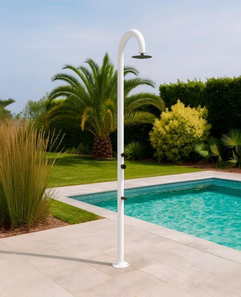 Sined | Außendusche Luna-Timer P - 233 Cm - Weiß - Aluminium - Wetterfest Und Elegant