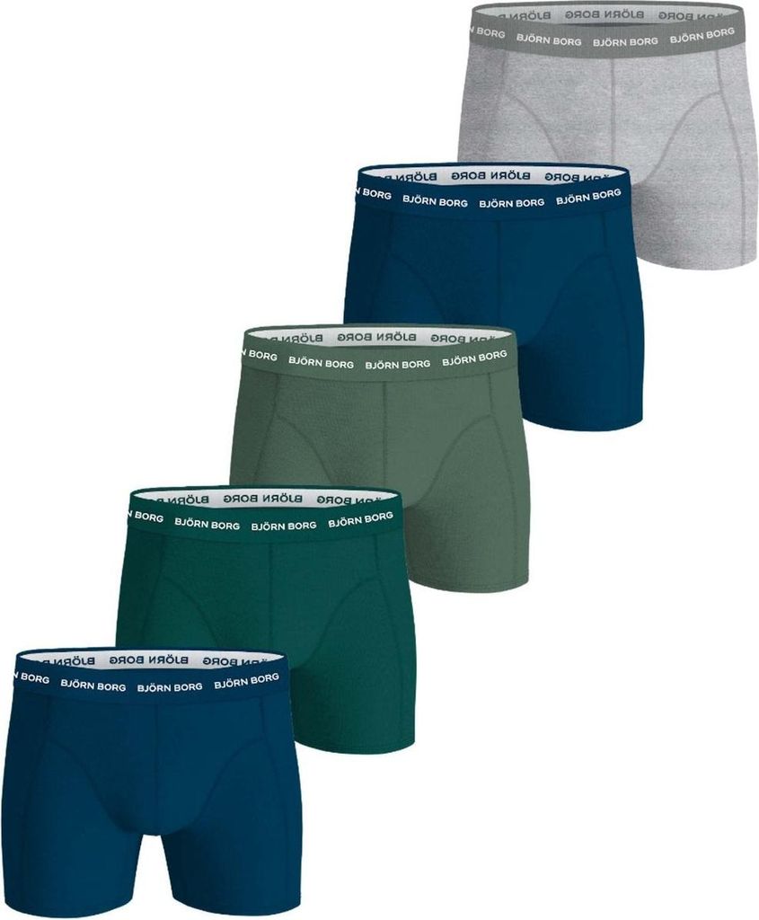 Björn Borg - Herren - Boxershorts Aus Baumwoll-Stretch, 5er-Pack - Blau/Grau/Grün - Gr. L