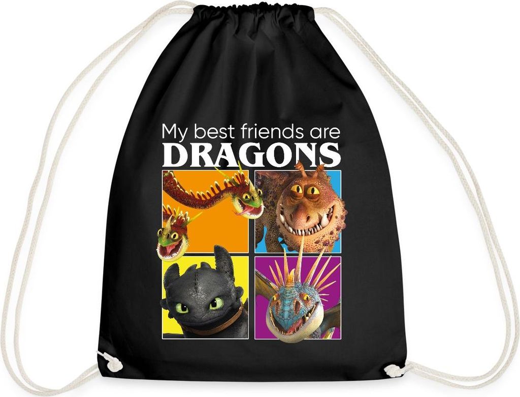 Spreadshirt Drachenzähmen Leicht Gemacht Beste Freunde Turnbeutel, One size, Schwarz