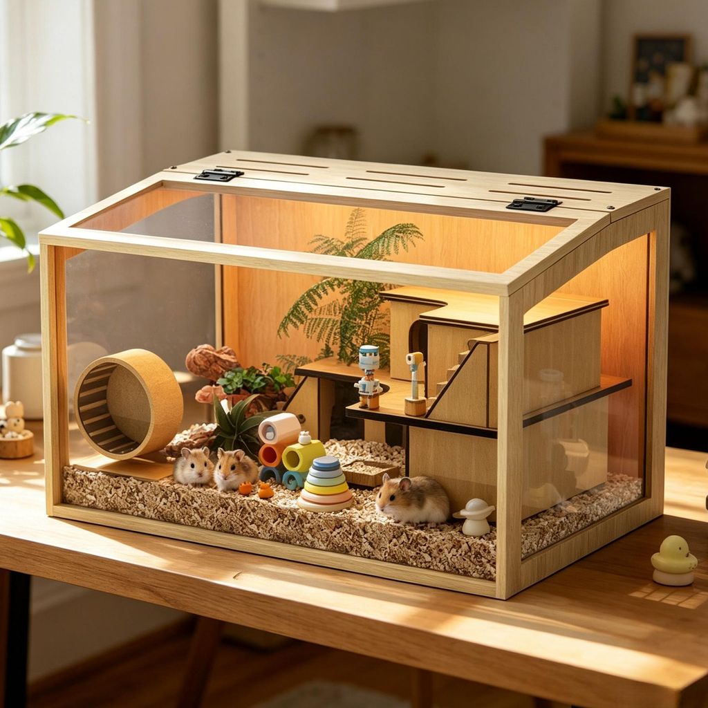 WISFOR Hamsterkooi met LED-verlichting, huisje voor kleine Productafbeelding 