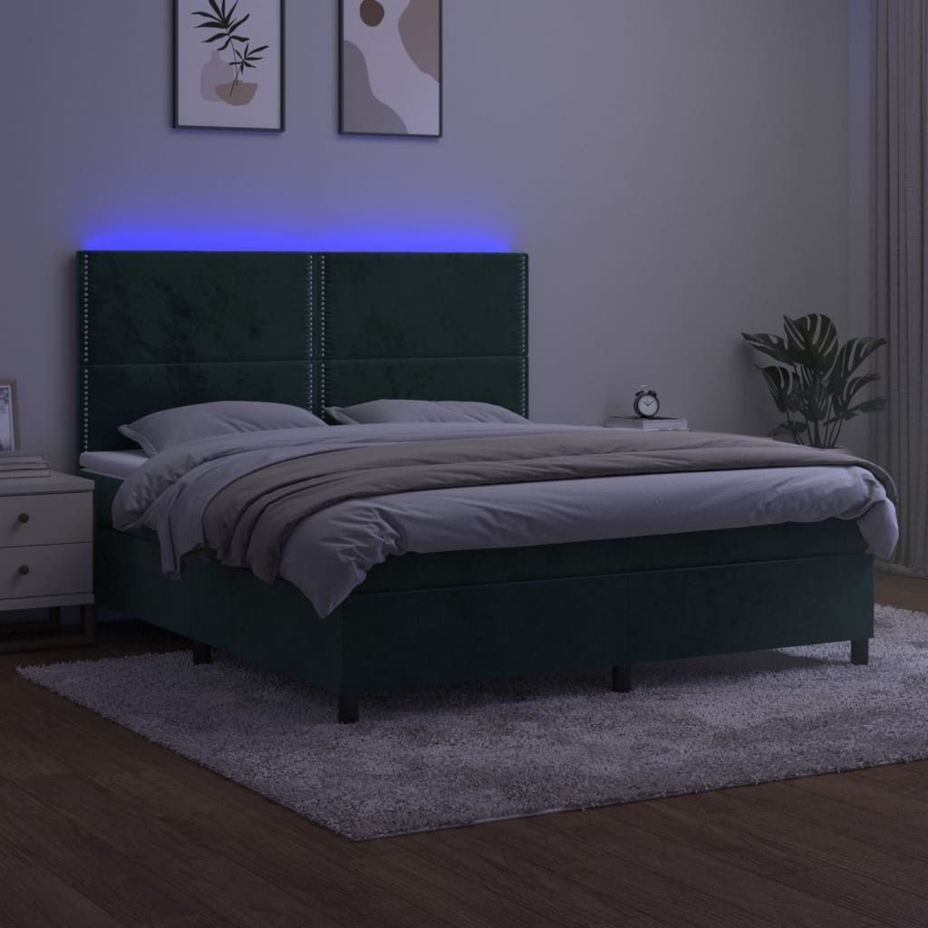 Maison Exclusive - Boxspringbett mit Matratze & LED Dunkelgrün 180x200 cm Samt