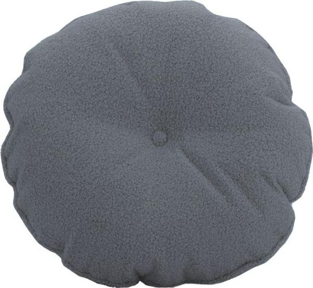Rundes Kissen mit Knopf Boucle-Teddy granite