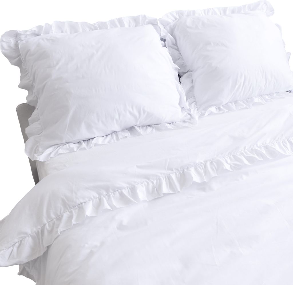 Baumwolle Bettwäsche Mit Rüschen Set Schlafzimmer Bettdeckenbezug 160X200 Cm + 2 Kissenbezüge 70X80 Cm Weiß