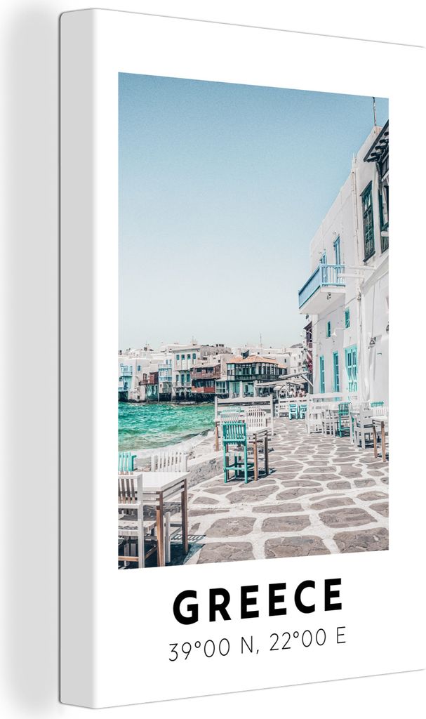 OneMillionCanvasses - Leinwandbilder - 90x140 cm, Griechenland - Meer - Blau - Terrasse, Wandbilder Kunstdruck Wanddekoration - Foto auf Leinwand...
