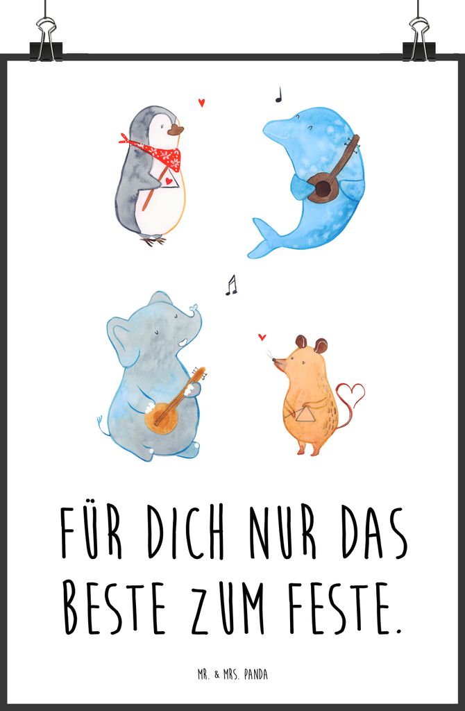 Mr. & Mrs. Panda Bild Big Band DIN A1 - Weiß - Geschenk, Musik, Lustige Sprüche, Gitarre, Pinguin, Elefant, wandkunst, drucke, typografie poster,...
