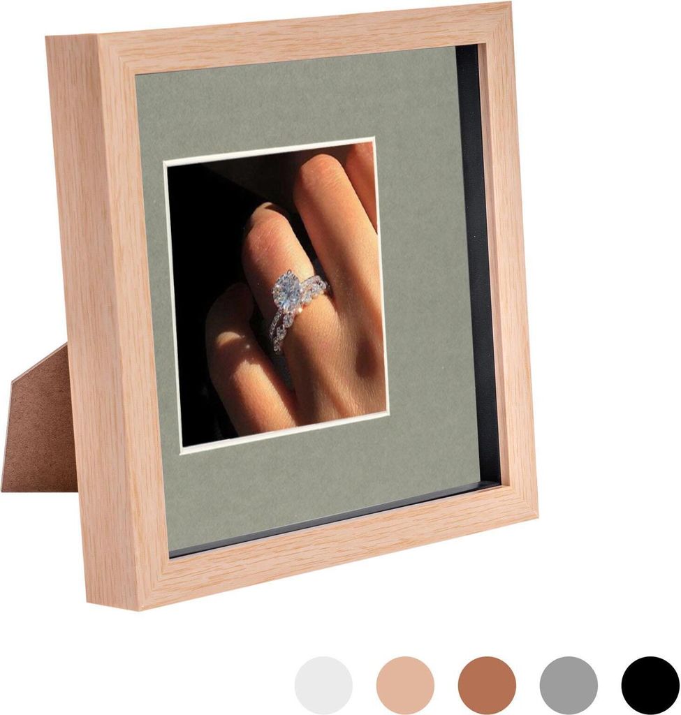 Nicola Spring 8 x 8 3D-Schatten-Kasten-Foto-Rahmen - Pop-up-Anzeige Bilderrahmen mit 4 x 4 Montage - Glas Aperture - hellen Holz / Grau