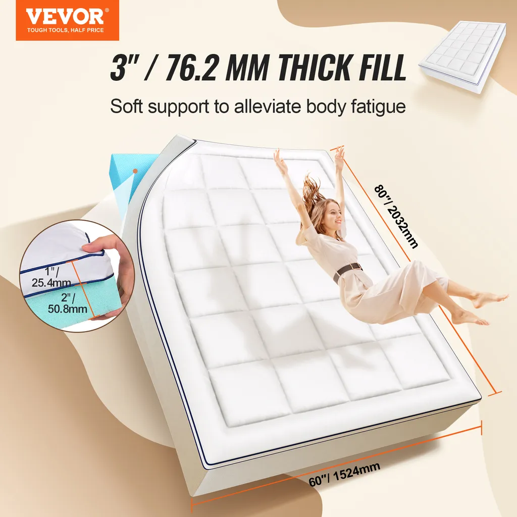 Surmatelas à Mémoire de Forme 7,6 cm avec Housse Amovible et Lavable - 2