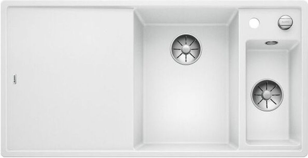BLANCO AXIA III 6 S, SILGRANIT PuraDur , weiß, Becken rechts, mit Ablauffernbedienung, inkl. Holzschneidbrett