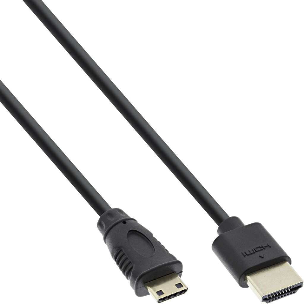 InLine HDMI Superslim Kabel A an C, HS mit Eth., Premium, schwarz / gold, 1,5m, 1,5 m, HDMI Typ A (Standard), HDMI Type C (Mini), 3D, Schwarz
