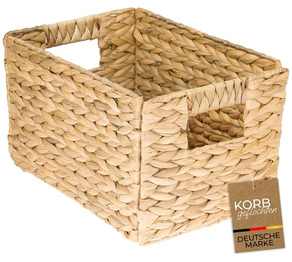 Kosz do przechowywania HMF, pleciony z hiacyntu wodnego, Zdjęcie produktu  Obraz wygenerowany przez AI