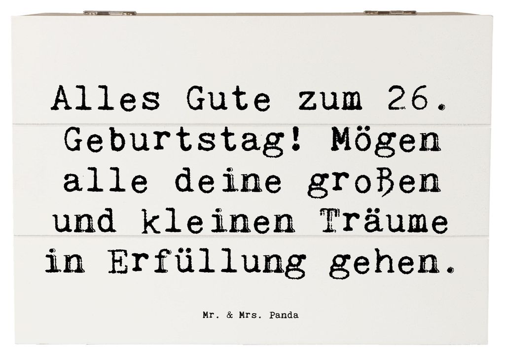Mr. & Mrs. Panda Holzkiste Spruch 26. Geburtstag 22 x 15 cm - Weiß - Geschenk, fotobox, Alter, Glückwunsch, Kiste, schatztruhe, Schatzkiste, Freu...