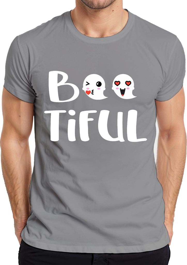 Boo Tiful Halloween Geister Niedlich Herz Emoji Geschenk Lustig Herren T-Shirt, Grau, XXL
