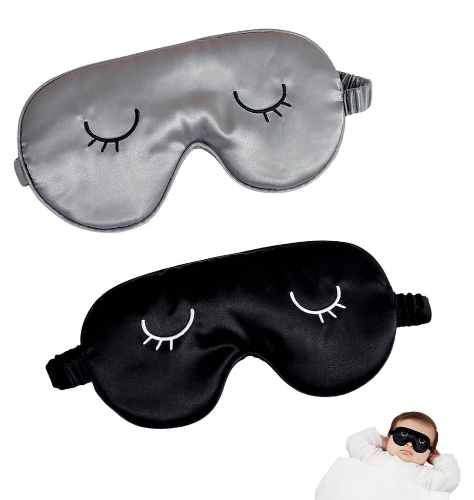 Set mit 2 Seidenschlafmasken, Augenmasken für Damen, Herren und Kinder, weiche Schlafmasken mit lichtundurchlässiger Wirkung, angenehme Schlafmas...
