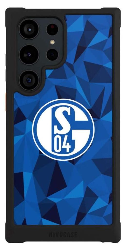NIVOCASE Hülle für Samsung Galaxy S23 Ultra Stoßfeste Handyhülle NIVOmax Case Schwarz Camouflage FC Schalke 04 Muster
