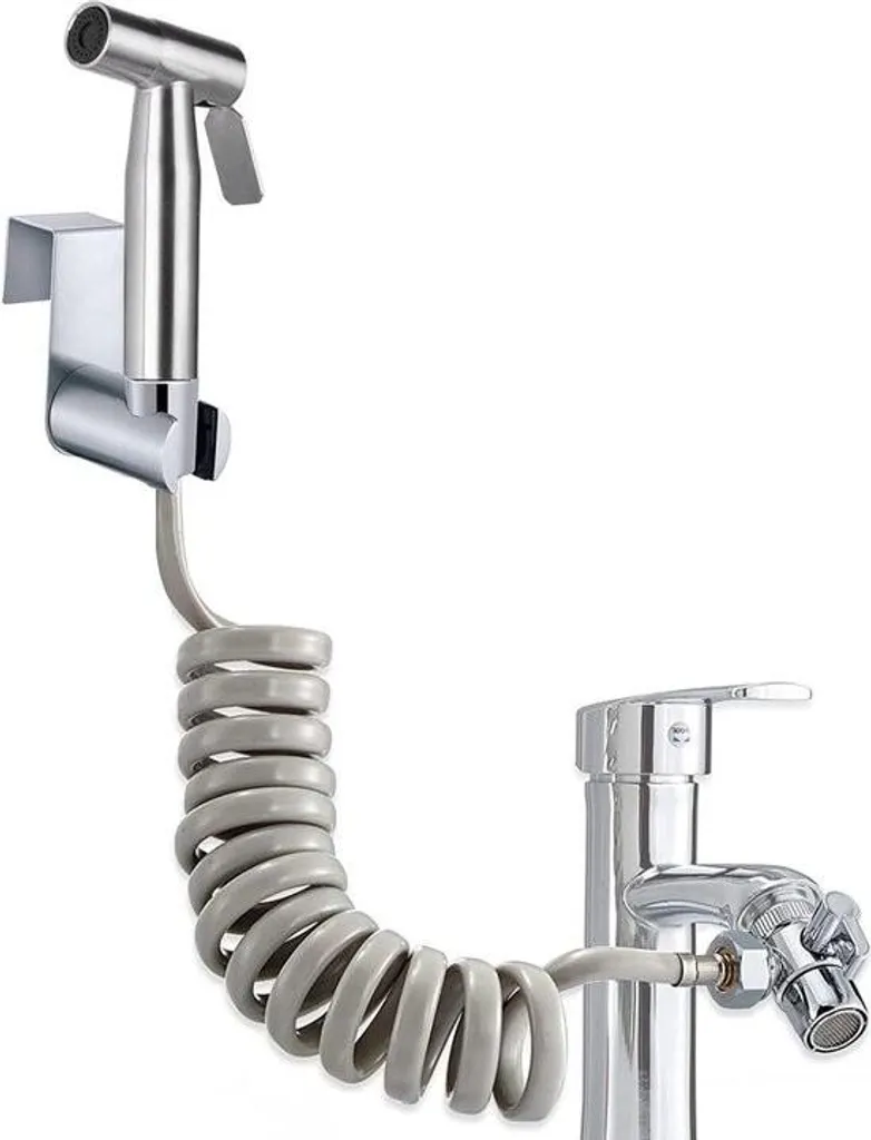 Douchette de WC en acier inoxydable brossé avec ressort flexible 150cm