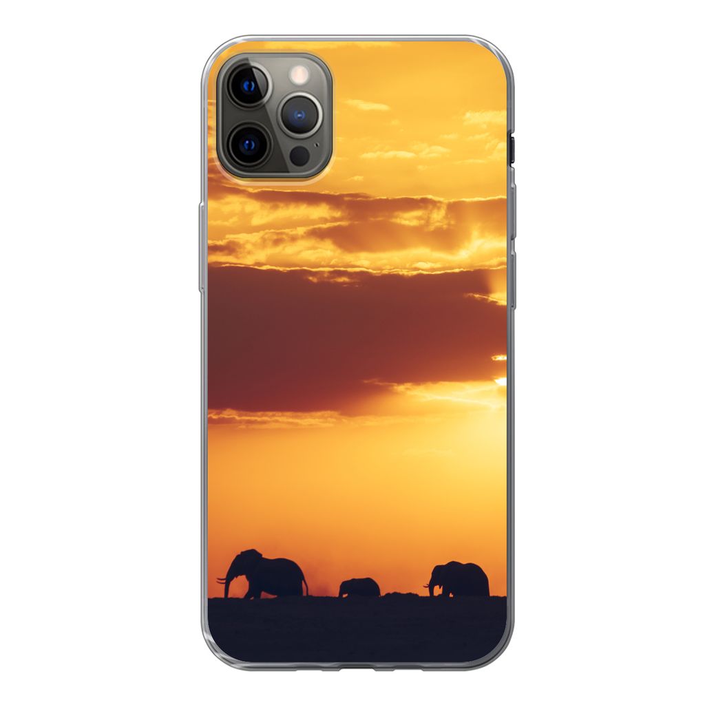 MuchoWow Handyhülle Schutzhülle Hülle für iPhone 13 Pro Max Elefanten - Horizont - Sonnenuntergang - Tiere Silikon Softcase Handy Hülle - Mo...
