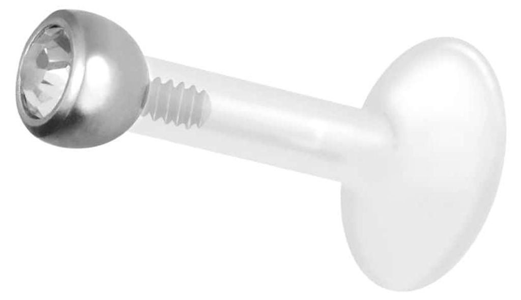 Ohrpiercing, Nasenpiercing PTFE Labret mit Innengewinde + Titan-Aufsatz KRISTALL Silber Stablänge: 8mm + Stabstärke: 1,2mm + Kugelgröße: 2,5mm