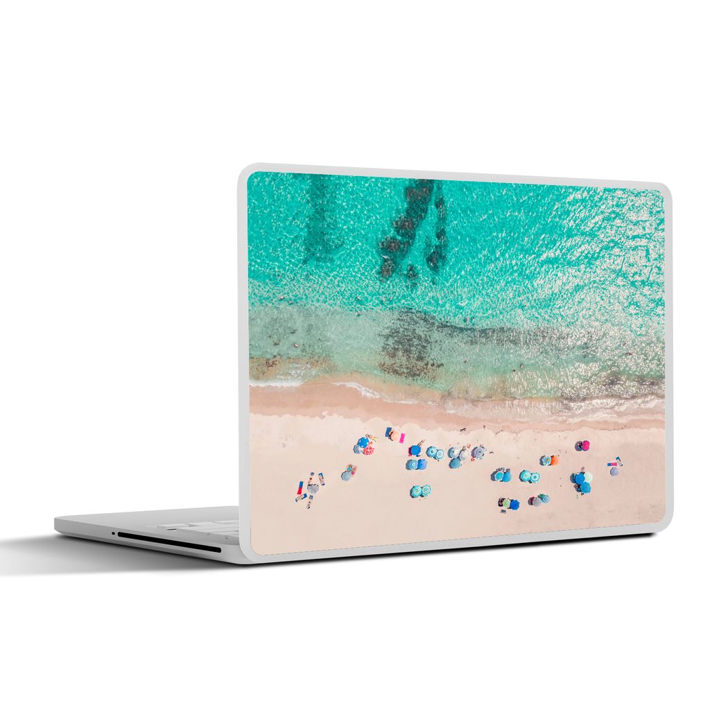 MuchoWow Laptop Aufkleber Sticker Cover Meer - Strand - Sommer - Sonnenschirme - Blau 25x18 cm - Laptop-Deko