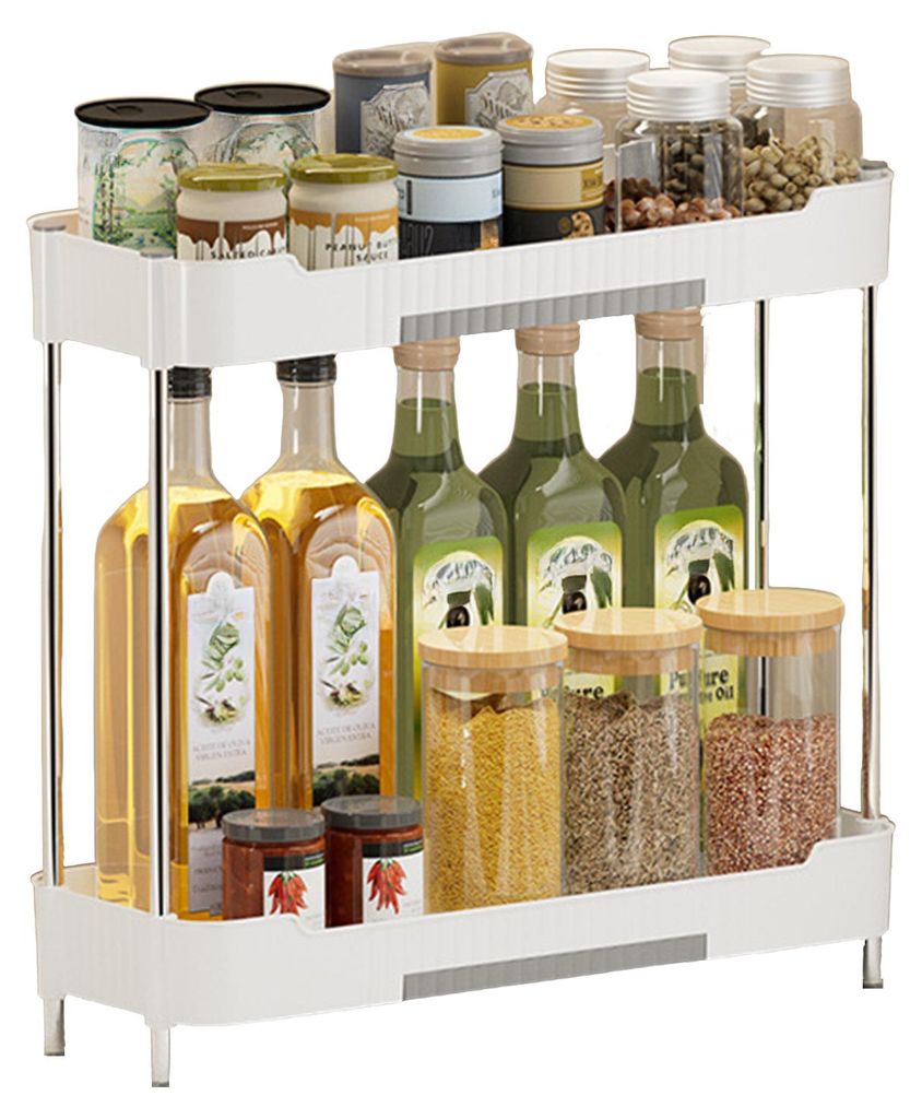 2-stöckiges Küchenregal mit Abtropfschalen, Ablage für Flaschen und Gläser, Küchen- und Badezimmer-Organizer