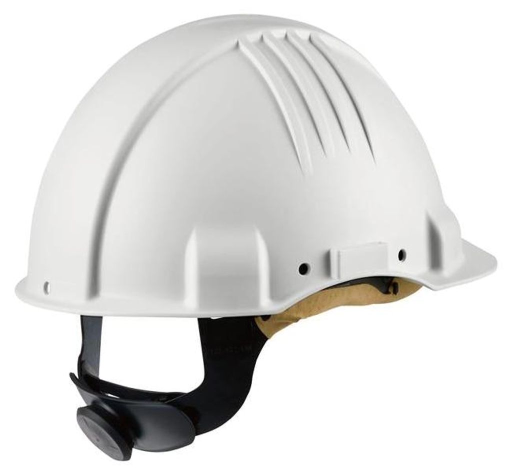 8x 3M Hochtemperatur-Schutzhelm, Ratschenverschluss, nicht belüftet, dielektrisch 1000 V, Lederschweißband, Weiß, G3501M-VI | Packung (20 St...