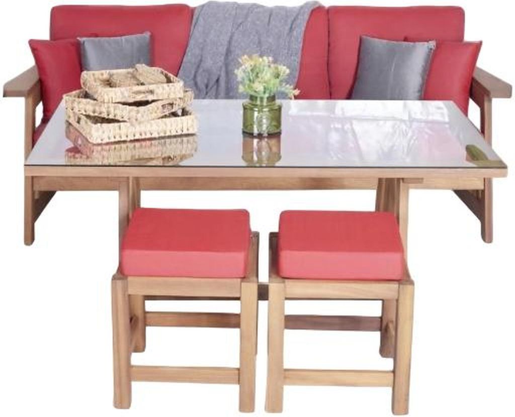Gartenmöbel Sofa 3 Sitzer Esstisch 2x Hocker Holz Sitzgruppen 4tlg Sitzmöbel