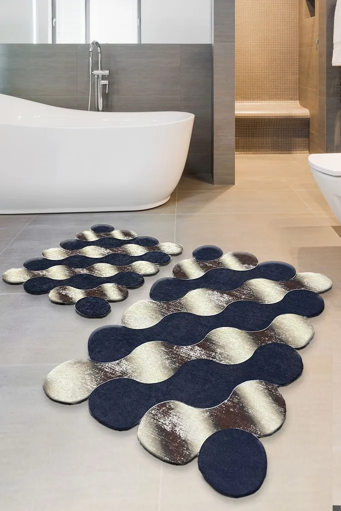 Esclusivo Tappeto Bagno Mijolnir Circle Oro 60x100 Blu Scuro Luxury