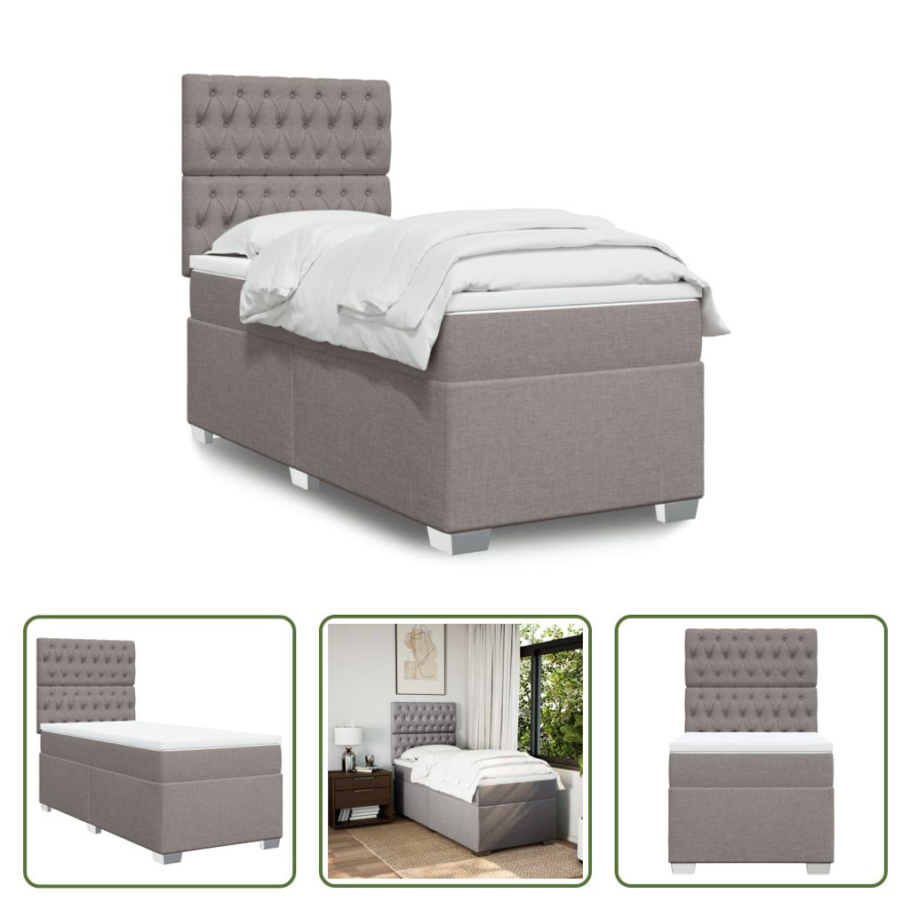 The Living Store Boxspringbett mit Matratze Taupe 90x190 cm Stoff