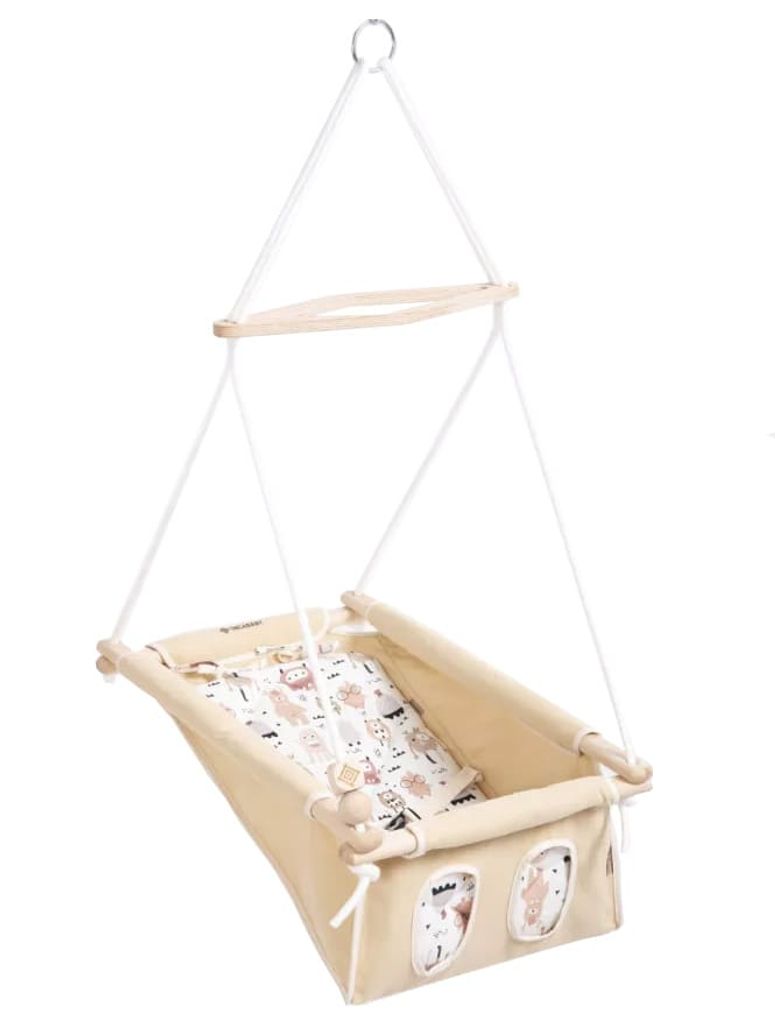 Babyschaukel Beige "Monsters" I Schaukel Indoor Kinderschaukel Holz Kinder
