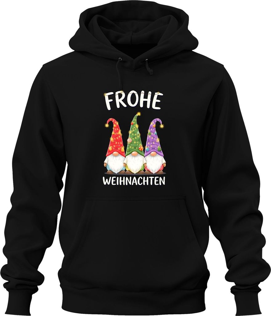 Frohe Weihnachten Wichtel Gnom Weihnachtsmütze Lichterketten Uni Hoodie Kapuzenpullover, Schwarz, L