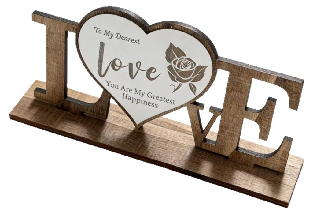 Valentinstag-Tischschild „Liebe“ mit Sockel, rustikaler Holzanhänger im Landhausstil, ideal als Tischdekoration für Jahrestage, Hochzeiten un...