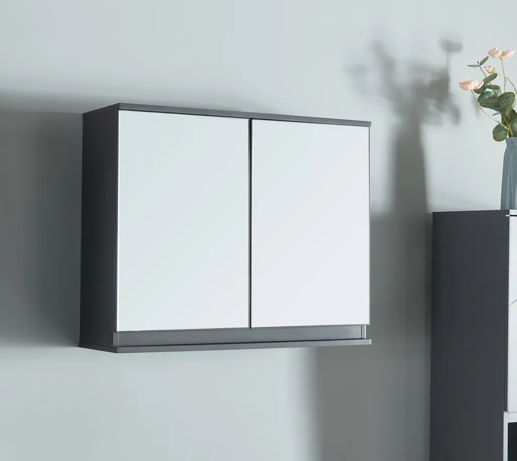 Meuble haut de salle de bain Overath gris avec double porte de rangement
