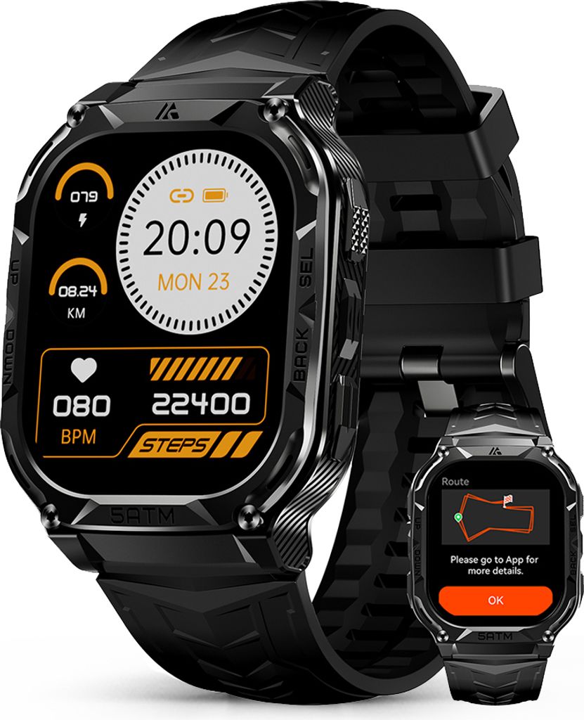 Smart Watch Herren mit GPS, 5ATM wasserdicht, ultralange Akkulaufzeit, Annehmen/Anrufen, 170+ Sportmodi, 1,96 Zoll AMOLED Always-on Display, AI Voice