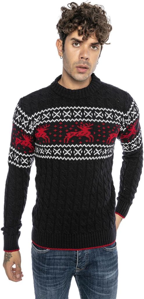 Red Bridge Herren Strickpullover Norweger Pullover Slim-Fit Plait Reindeer