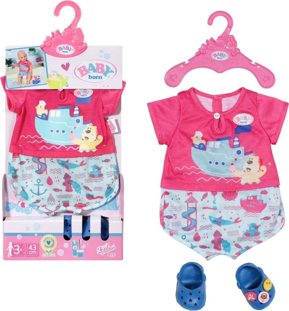 BABY born Bath Set aus Pyjama und Clogs mit maritimen Motiven, für 43 cm Puppen, 830628 Zapf Creation