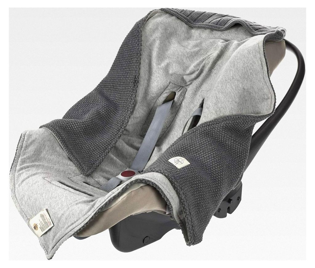 Baby Strickdecke für Autositz Einschlagdecke Babyschale 100% Baumwolle GOTS anthrazit