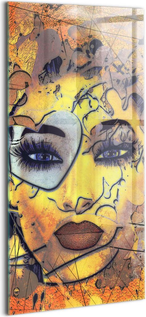 Designer Glasbild - Wandbild - Glas Bild - 60x120 cm - Gesicht Und Herzauge Der Frau