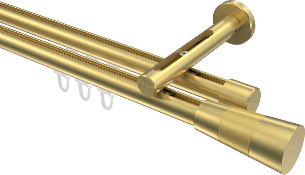 Interdeco Innenlaufstange / Gardinenstange mit Innenlauf Messing-Optik, Typ Siteno Tanara (Konus Bicolor), 20 mm Ø 2-läufig, 240 cm