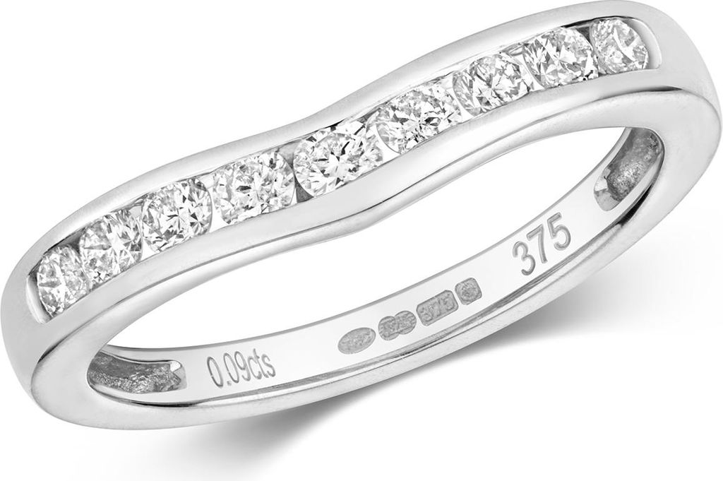 Funkelndes Feuer 9 Karat (375) Weißgold Damen - Diamant Wünschelrute Ring Brillant-Schliff 0.50 Karat H - PK1, 58 (18.5); TRS317479KWRSQ