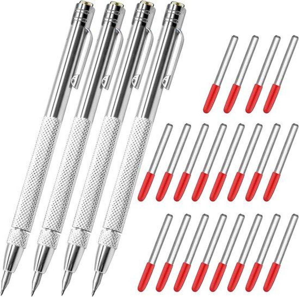 Aluminium graveerpen mit 20 Reserve-Markierpünktchen, silberne Metall-Gravierstifte mit Clip