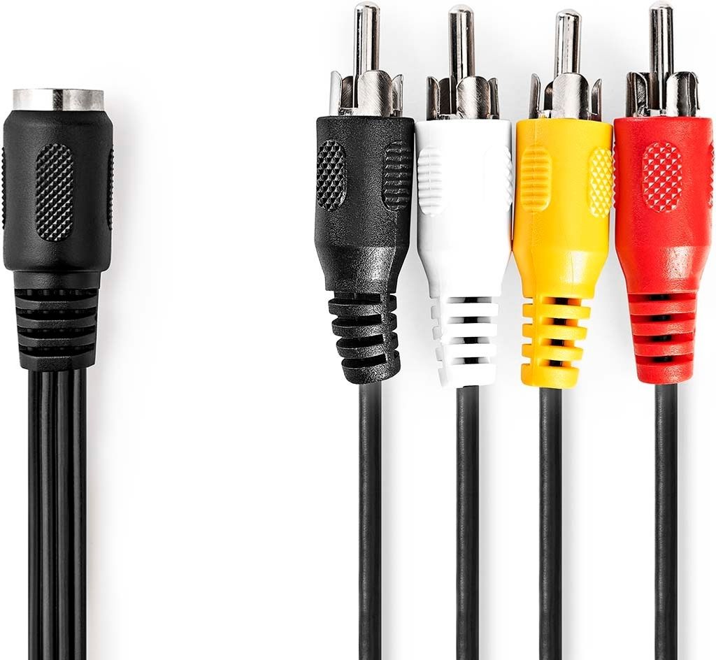 Nedis DIN-Audio-Kabel - DIN 5-Pin Buchse - 4x RCA Stecker - Vernickelt - 0.20 m - Rund - PVC - Schwarz - Label