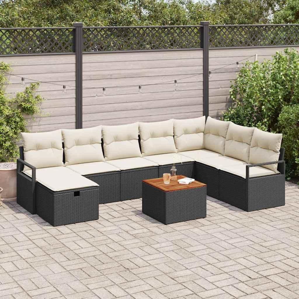 Maison Exclusive - Gartensofa-set mit Kissen 9 pcs Schwarz Poly-Rattan