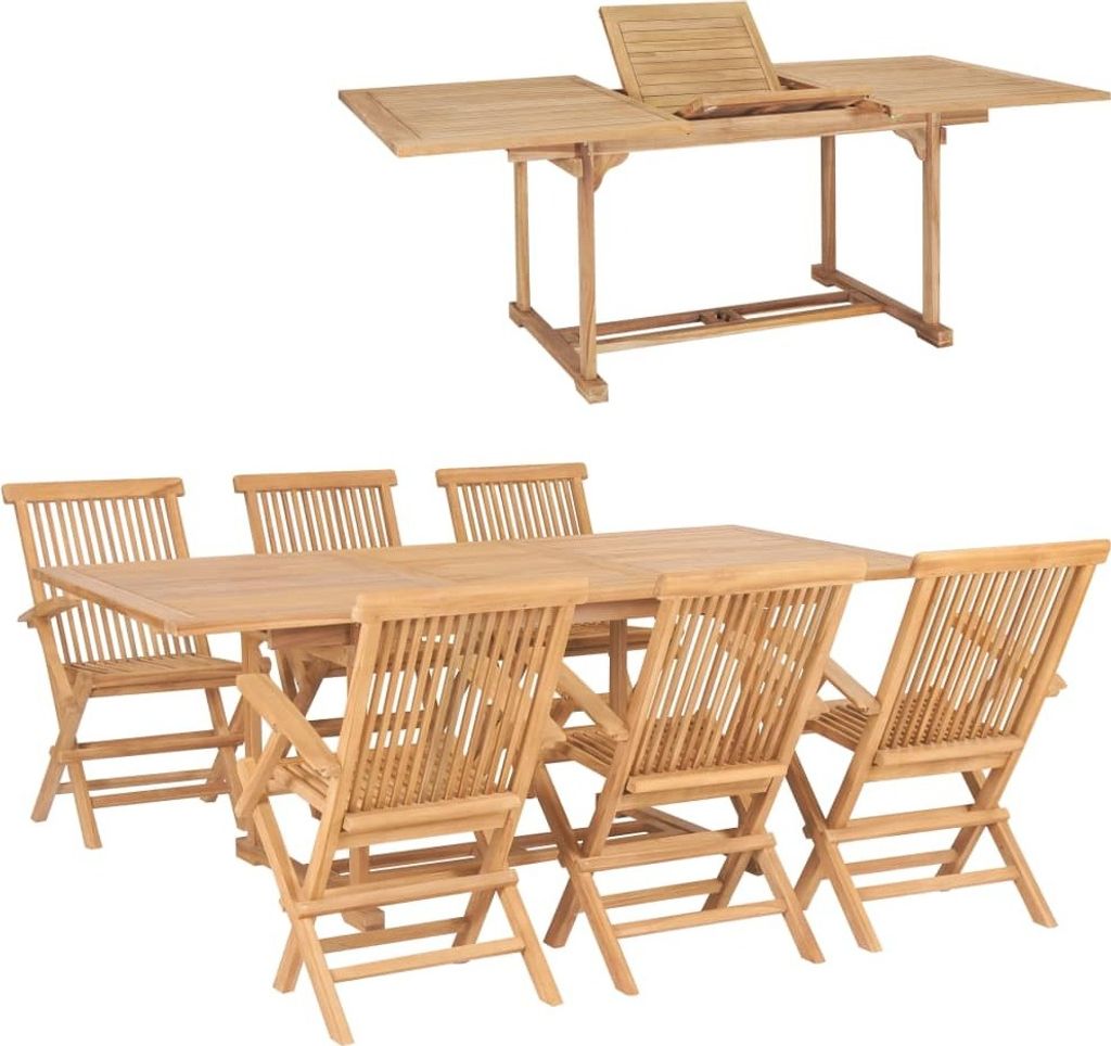 Möbel 7-tlg. Garten-Essgruppe 150-200 x 100 x 75 cm Massivholz Teak - Terrassenmöbel 44676