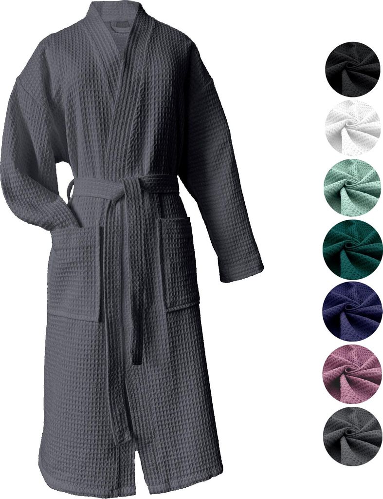 heimtexland Bademantel Waffelpique Reisebademantel Saunamantel 100% Baumwolle leicht schnelltrocknend hautfreundlich für Damen und Herren Typ88...