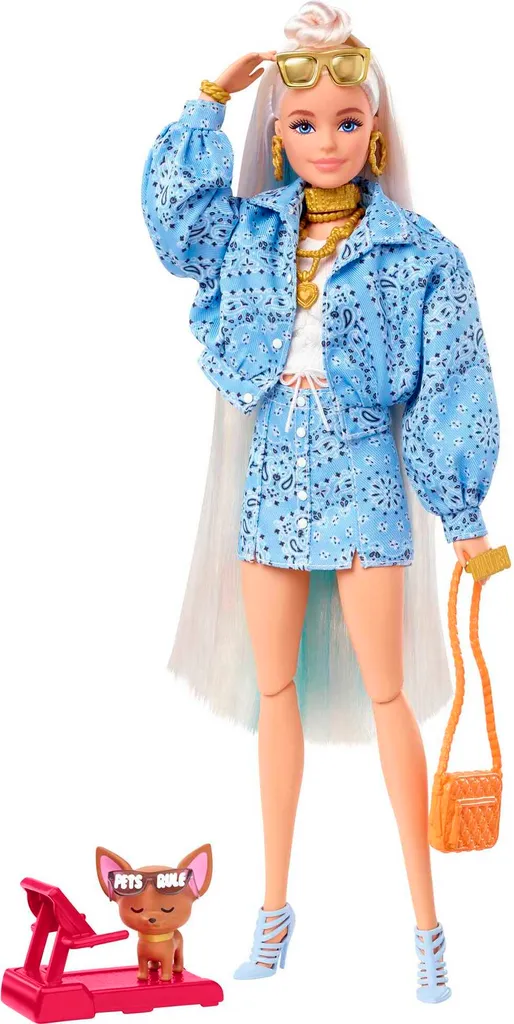 Poupée Barbie Extra Blonde avec Veste Bleue et Accessoires de Mode