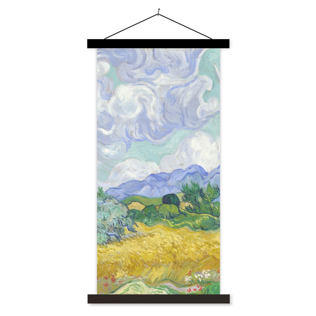 MuchoWow Textilposter Weizenfeld mit Zypressen - Vincent van Gogh 40x80 cm mit schwarzem Rahmen - Wandemalerei